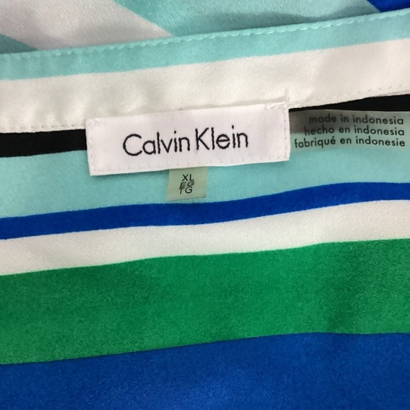 Calvin Klein Striped Button Front Roll Tab Shirt Blue Green XL - Picture 6 of 7